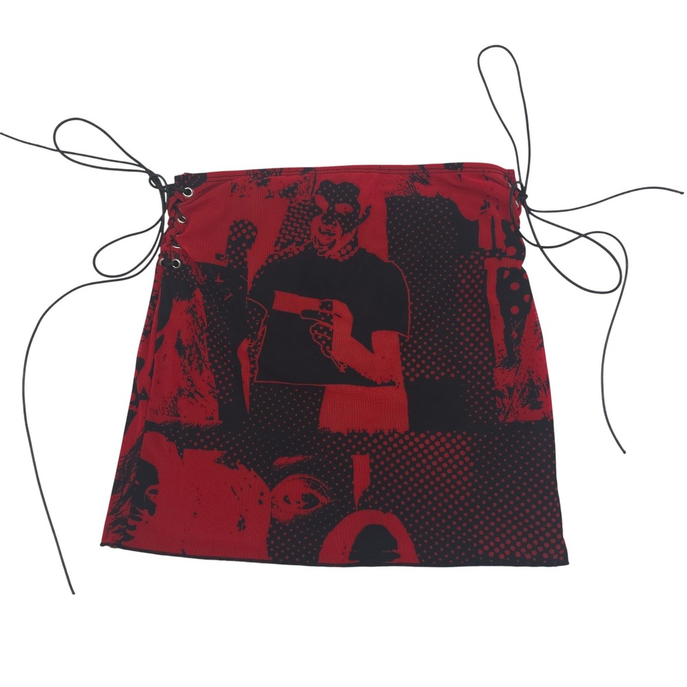 Edikted Tati  Mini Mesh Skirt Red Black Graphic Size Small